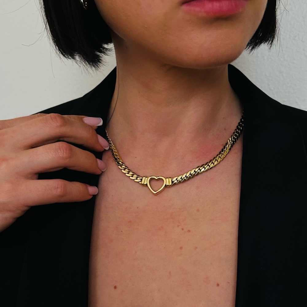 New Gold Sacred Heart Necklace Link Chain Minimalist Braided Choker - Picture 4 of 6